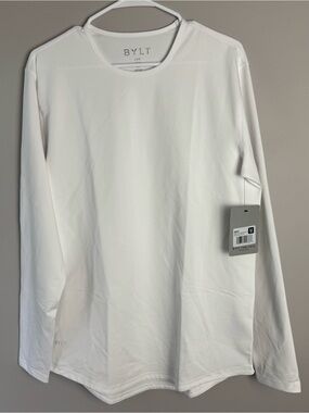 NWT BYLT Basics Lux Drop Cut White Long Sleeve Crew Top Size Medium